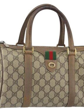 GUCCI GG Supreme Web Sherry Line Hand Bag PVC Beige 116 02 006 Auth 162248